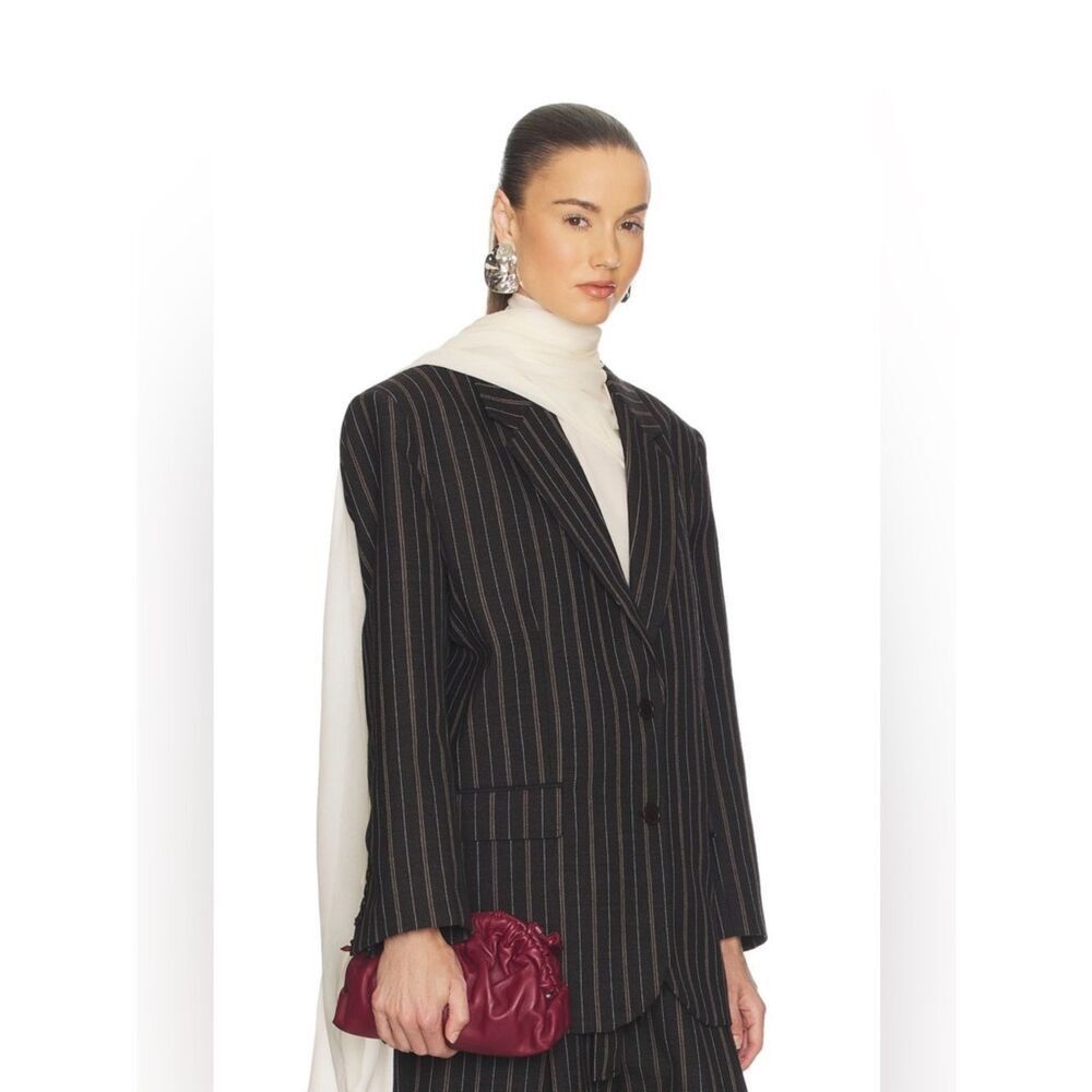 NWT HELSA Stripe Twill Boyfriend Blazer in Dark Grey Stripe - Picture 4 of 13